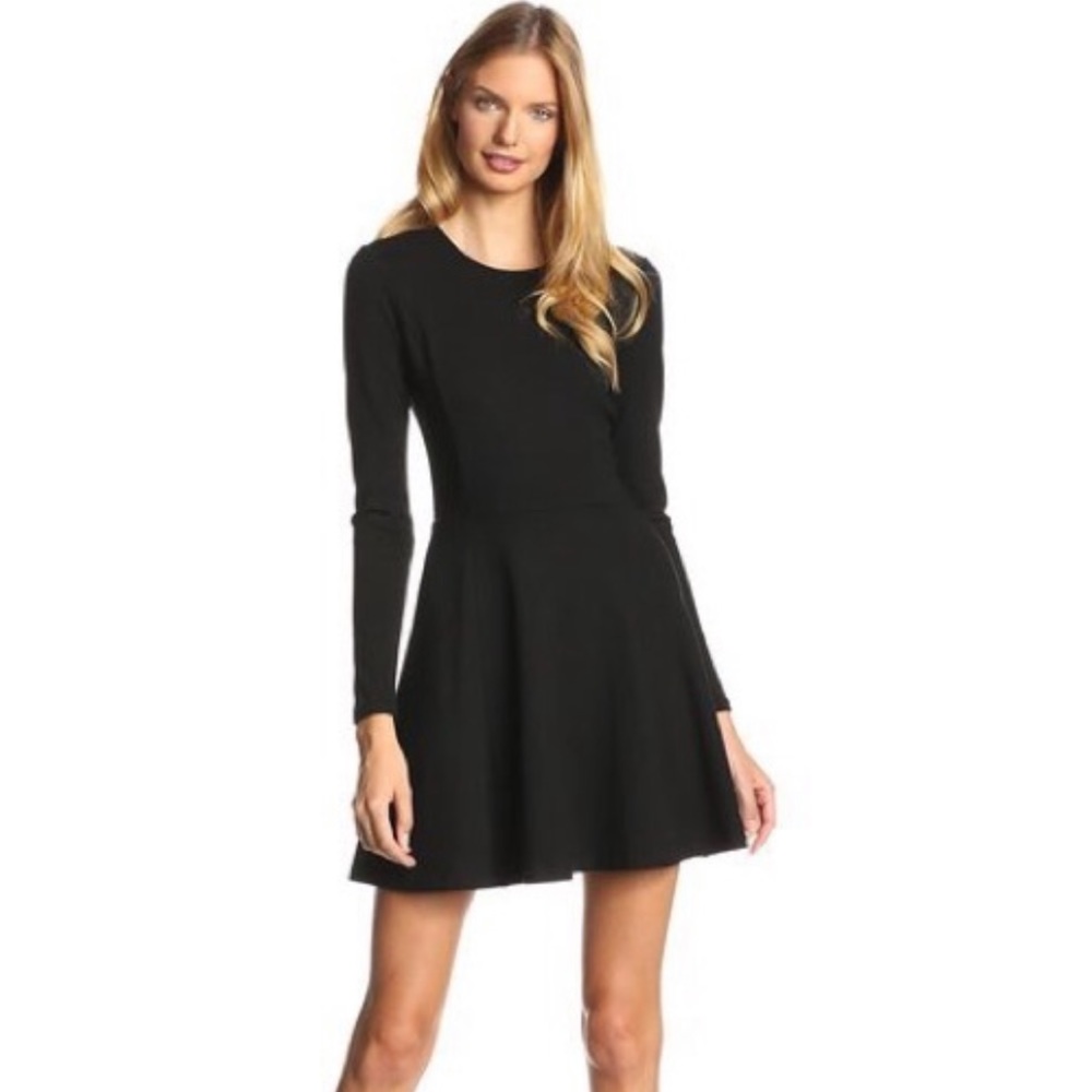 Theory Tillora Long Sleeve Black Fit & Flare Dress